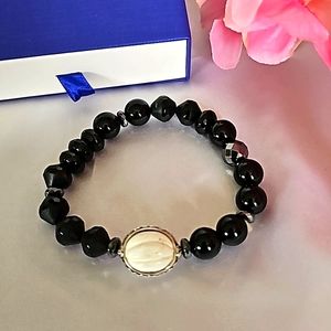 Silpada B3169 Blackboard Stretch Bracelet Agate,Hematite Howlite Sterling Silver